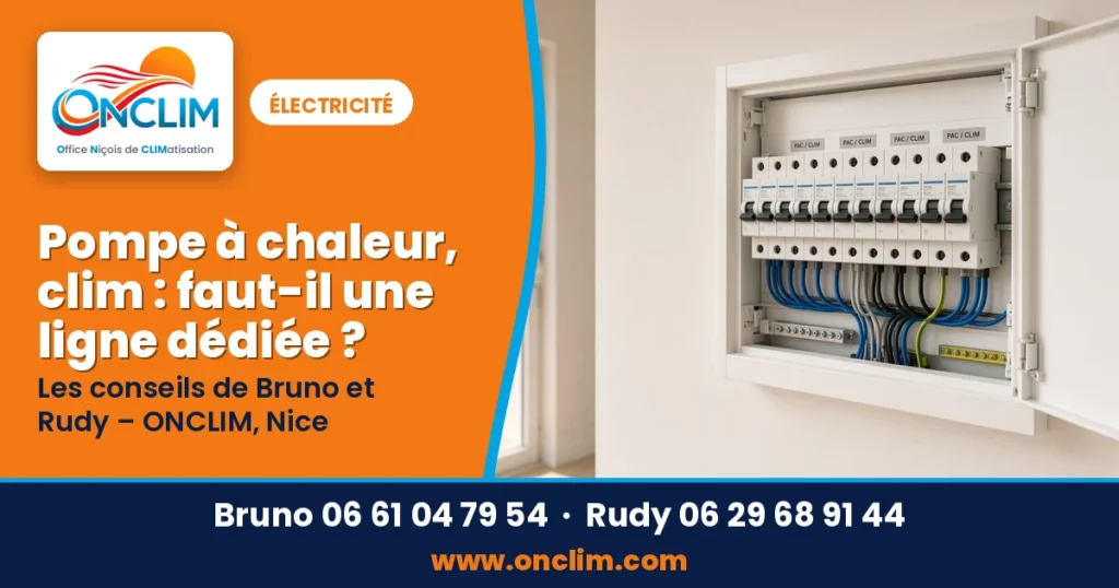 Tableau électrique avec disjoncteurs PAC / Clim – conseils ONCLIM Nice